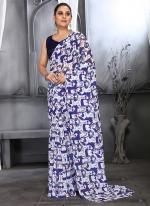 Georgette Navy Blue Traditional Wear Printed Saree